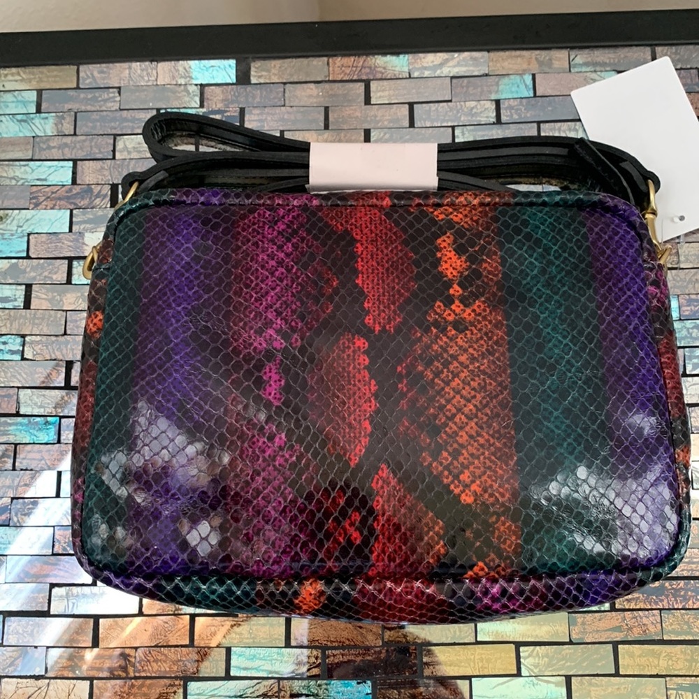 Clare . V Midnight Rainbow snakeskin Embossed Leather Crossbody Bag